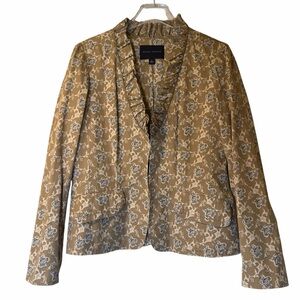 Banana Republic Tan Blue Floral Jacket Blazer Ruffle Collar Cotton Women L